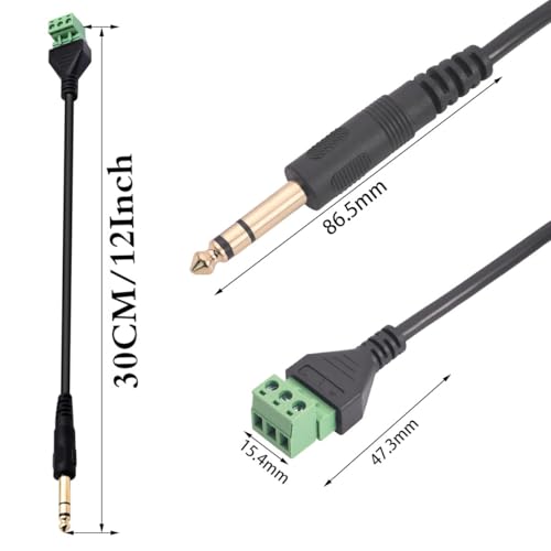 Adaptador cable macho 6.35mm a terminal 3 pines x2 miniatura 4