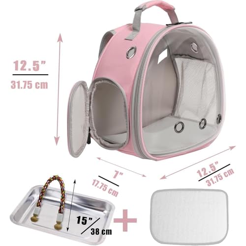 Reiserucksack für kleine Vögel, Käfig, Rucksack zum Transportieren, Rucksackträger mit Metalltablett, Ständer, Sitzstange für Sittiche, Nymphensittiche, Wellensittiche, Tierarzt, Tragetasche,