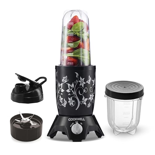 Cookwell Bullet Mixer Grinder (2 Jars, 1 Blade, Black) - Copper, 600 Watts - 2 Year Warranty