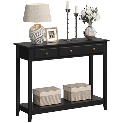 Yaheetech Black Console Table with 3 Drawers