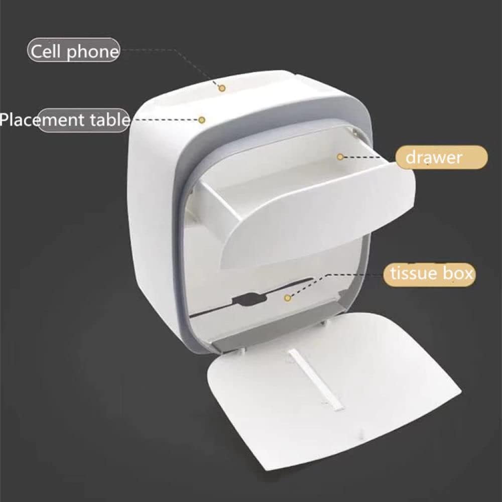 Multifunction Waterproof Toilet Paper Holder Wall Mounted with Drawer Punchfree Bathroom Tissue Shelf Storage Box Wc Accessories,Light Grey (Light Grey)