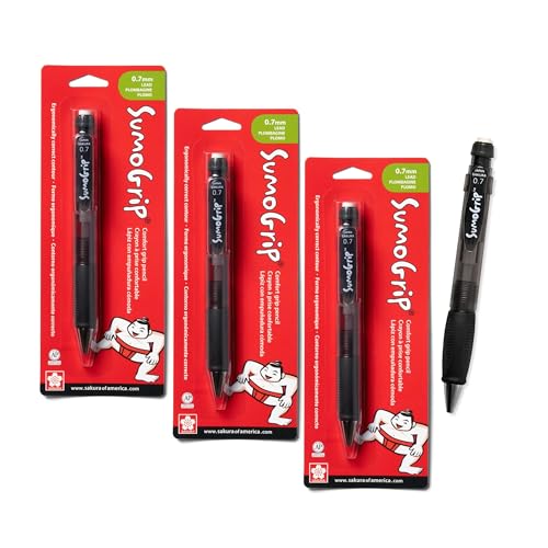 SAKURA SumoGrip Pencil with Comfort Grip - 0.7 mm Ergonomic Mechanical Pencil - Clear Gray - 3 Pack
