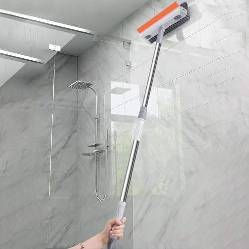 TEKCOOL Plastic 3 in 1 Toilet Bathroom Cleaning Brush with Wiper and Long Handle - 180° Rotate Floor Scrub Brush for Tiles, Home Kitchen Bathroom Accessories (Orange). - Image 2 thumbnail