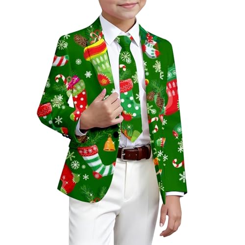 Chaqueta formal estampada para niños prenda exterior elegante con diseño festivo ideal para actos y familiares versión infantil de temporada (Green, 9-10 Years) #131