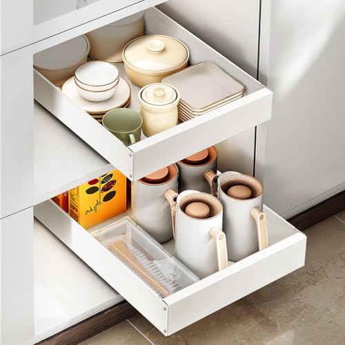 Otauoaea Cajón Telescópico, 1 Unidad Ampliable Cajón Deslizante para Alacena, Extraibles Para Cocina, Organizador de Gabinete Extraíble, No Requiere Taladrar Ni Clavar, Blanco