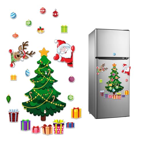 Magnetic Stickers Christmas Tree Decorations, Xmas Themed Fridge Magnets Sticker Decoration include Reindeer Santa Claus Gift Box, Home Decor for Indoors Outdoor Metal Door Mailbox Car