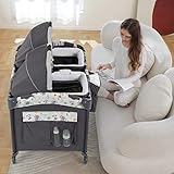 okaytwins Twin Bassinet & Full-Size Infant Bedside Bassinet & Playard for Baby, Includes 2 Removable Rock-A-Bye Portable Bassinets with Storage Bags, Gray