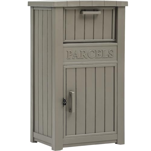 YITAHOME Anti-Theft Outdoor Package Delivery Box with Lockable Secure, Resin Packages Drop Box for Porch, Parcel Drop Storage Boxes Waterproof & Safe for House, Outside, Curbside (Taupe)