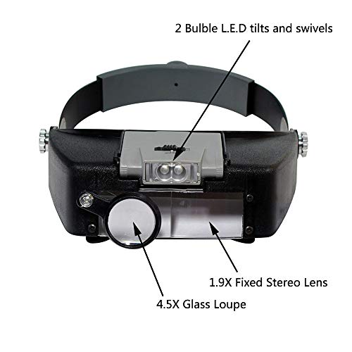 Identificação e reparo de joias Lupa multifuncional montada na cabeça com fonte de luz