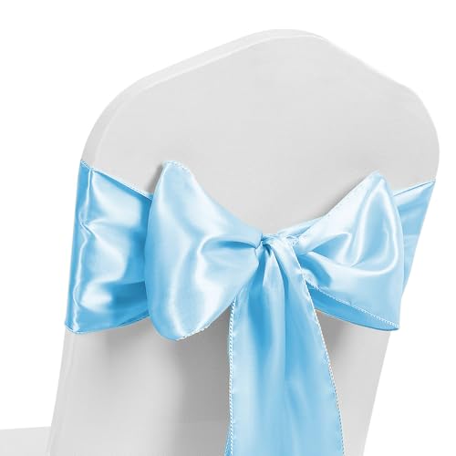 Satin Baby Blue Chair Sashes 50 Pack, Light Blue Sashes for Chair...