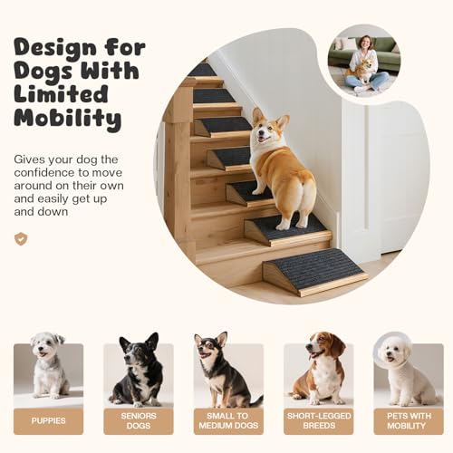 image for GreenPetopia 3-Pack Wooden Dog Ramp for Stairs, Anti-Slip Pet Steps fo