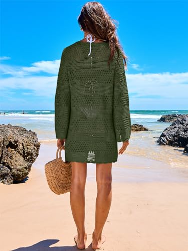Image of ANRABESS Women Swimsuit Crochet Swim Cover Up 2026 Summer Bathing Suit Swimwear Mesh Knit Beach Dress Vacation Outfits