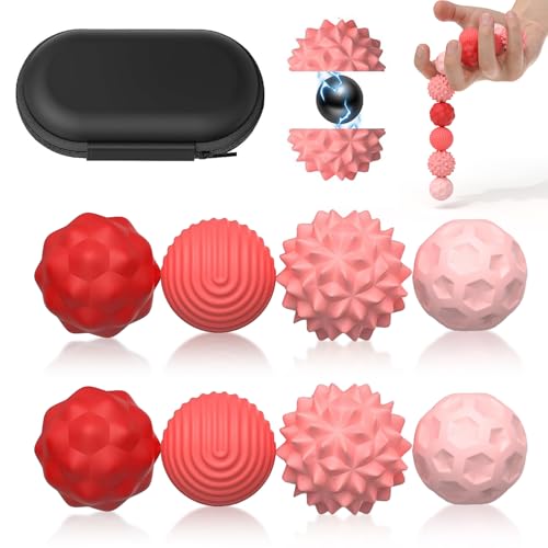 8PCS Magnetic Fidget Balls (8 Stück), Magnetkugeln Stressball Silikon Magnetische Sensorik Bälle Spielzeug, Sensorisches Spielzeug Anti Stress Stimming Sensory Fidget Toys für Erwachsene ADHS (Red)