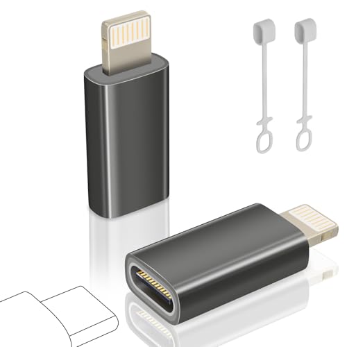 layajia Adaptador USB C a Lightning, Adaptador Lightning a USB C para iPhone 14/13/12/iPad/Airpods, Soporta Carga/Transmisión de Datos, No para Auriculares/Audio/OTG, Anti Pérdida, 2 Piezas, GunGrey