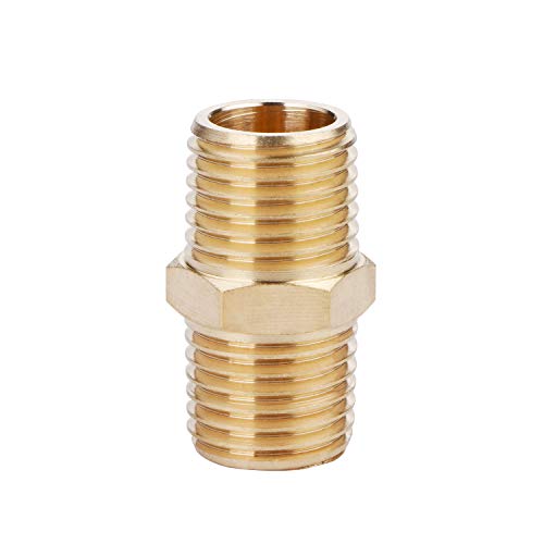 U.S. Solid Brass Pipe Fitting, Hex Nipple, 1/4" x 1/4" NPT Male Pipe Adapter