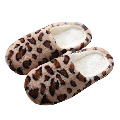 Urijk Chaussons Léopard Hommes Femmes Chaud Hiver Anti-dérapant Pantoufles Doux Mode Unisexe Intérieur Maison Chaussures Intérieur(Marron,38-39 Verges (24 cm-24,5 cm)) Cover