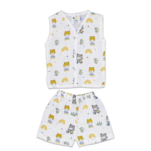 Image of Muslin Jabla & Shorts|For Boys & Girls|Summerwear Sleeveless Vest|Baby Products|Casual Clothing Set