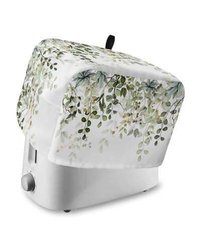 Sage Green Leaves 2 Slice Toaster Cover Small Appliance Cover Toaster Dustproof Fingerprint Protectors Machine Washable, Spring Eucalyptus Gold Watercolor