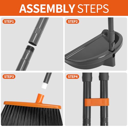 image for REEWII Long Handle Broom with Dustpan Combo Set for Office Home Kitche