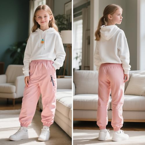 Hoseay Kinder Wanderhose Outdoorhose Wasserdicht Trekkinghose mit Reflektierenden Streifen Weich Mesh Futter Winddicht Regenhose Leicht Mädchen Hose für Camping Sport Gr.140-146, Rosa