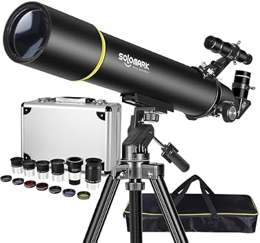 Telescopes for Adults Astronomy, 80mm Aperture 900mm Refractor Telescope for Kids & Beginners with Telescope Accessory Kit Silver - 5pcs Plossl Eyepiece Set, 7pcs Filter Set, 2X Barlow Lens