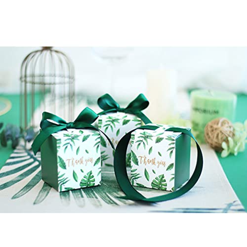Nuobesty Container 40Pcs With For Flower Candy Green Supplies Container Party Shower Paper Square Wedding Leaf Favor Bowknot Treat You Thank Gift Chocolate Ribbon Wrapping Snack #TOP7