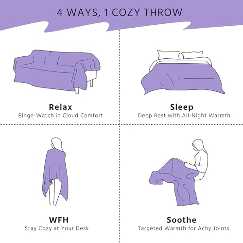 YUSTAL Electric Heated Blanket King Size 90" x 100", Soft Flannel for Bed, Couples, 10 Heat Settings, 1-12H Auto Shut Off, Dual Zone Controls, Overheat Protection, Machine Washable, Light Purple — view 5