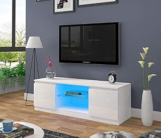 White TV Unit Cabinet Stand for 55Inch Tv's Modern Storage Sideboard with 2 Doors (White)