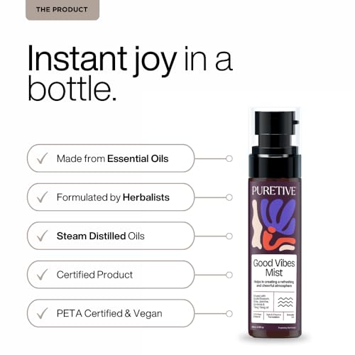 Image of PURETIVE GOOD VIBES Plant Therapy Scent Mist | Body+Linen+Room | 100% Therapeutic Scent Mist with Essential Oil | Uplifts mood & Creates a Soothing Environment | 100ml
