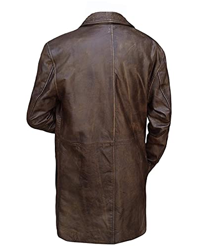 SpazeUp Men's Distressed Brown Leather Coat – 3/4 Length Vintage Style Real Leather Jacket Coat for Men2