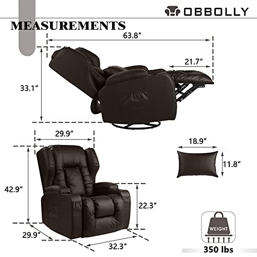 Obbolly Swivel Rocker Recliner Chair (Set Of 2) - Manual Glider Rocking Recliner Chair, Wing Back Design 360° Swivel Lounge Chair With Lumbar Pillow, Cup Holder, Side Pockets For Living Room, Brown #TOP1