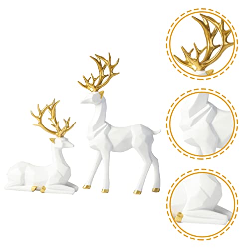 2 Peças Estátua De Alce Geométrica De Resina Nórdica Esculturas De Veados Sortudos Sentados E Em Pé