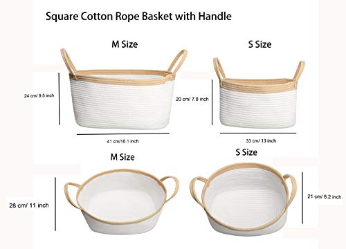 Rope Basket With Long Handles, Woven Basket, Baby Kids Room Toy Storage, Portable Hampers, Towel Storage Basket Woven Rope Basket, Nursery Hampers, Dog Toy Basket, (M Square 24 Cm 28 Cm 42 Cm) #TOP3