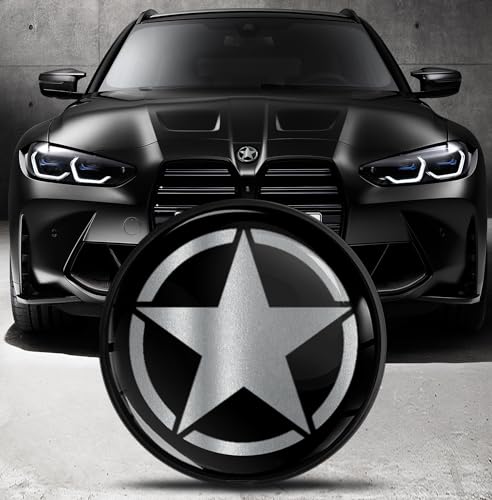 Image of Biomar Labs 82mm Car Bonnet Badge Compatible with BMW 51148132375 - Replacement BMW Badge Emblem for Bonnet or Boot Silver Black Star EO 32