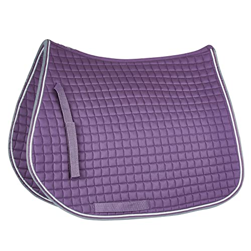 HORZE Adepto Padded All Purpose Quilted Equestrian Saddle Pad for Horses with Two-Tone Trim - Blackcurrant Purple - Pony