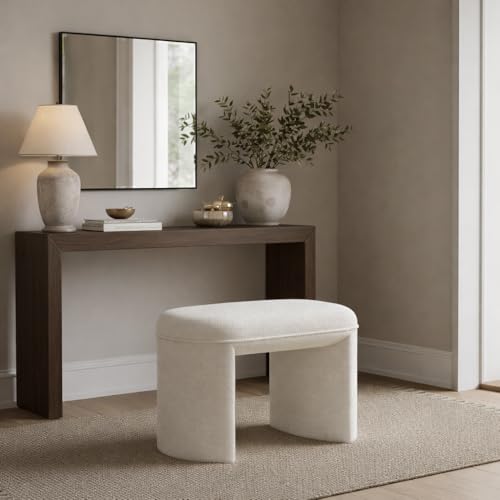 Image of HomePop 24 inch Quinn Modern Ottoman - Cream White Boucle