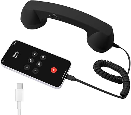 Miniatura 1 de Auricular retro para iPhone y Android, receptor de teléfono celular con micrófono y altavoz, mango de teléfono fijo estilo retro, receptor de