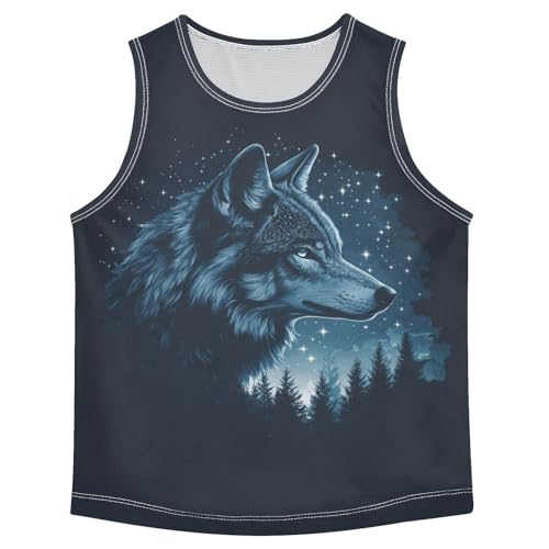 Boys Tank Top Shirts Forest Wolf Animal Sleeveless T-Shirts Crew Neck for Kids Clothing Children