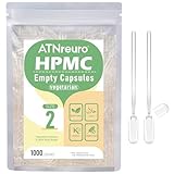 ATNreuro Cápsulas Vegetales Vacías Tamaño 2 (1000 piezas), con 2 Microcucharas, Cápsulas Veganas Transparentes para Rellenar con Polvos, Inodoras e Insípidas