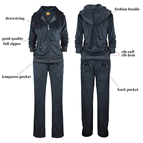 Hanway Women's Athletic Tracksuits Fashion Long Sleeve Cozy Velvet Zip Up Hoodies And Matching Pants Sweatsuits 2 Pieces Sets Black Small #TOP3