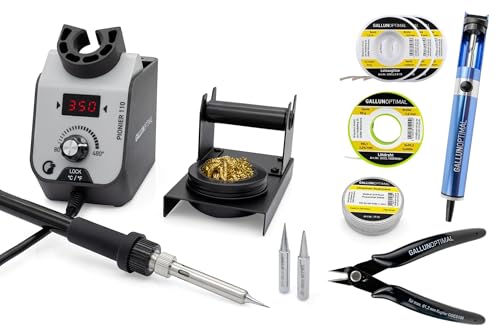GALLUNOPTIMAL Lötstation Pionier 110 – Profi Set - 68 Watt – temperaturgeregelt - mit Temperatur-Display und Temperatursensor – ergonomischer Griff - 80°C bis 480°C