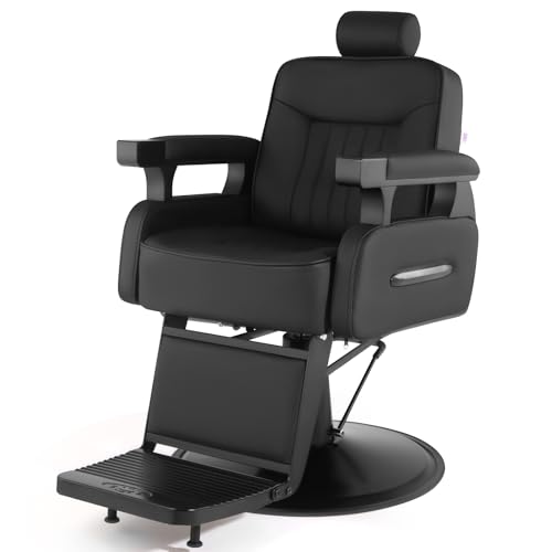 Artist hand Barber Chair, Vintage Barber Chair Style, Reclining Hydraulic Salon Chair, Locks in Recline & Rotation, Smooth Hydraulic Lift, PU Leather, Heavy-Duty Salon Chair for Barbershop