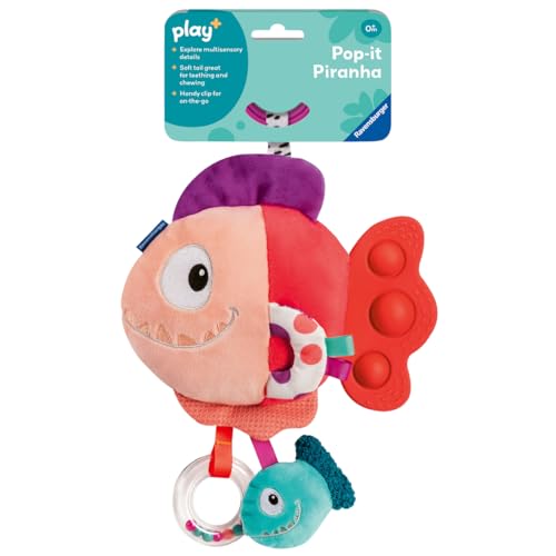 Ravensburger Play+ Pop-It Piranha - Red | Crinkle, Rattle & Teether Toy | Engages Sensory & Fine Motor Skills