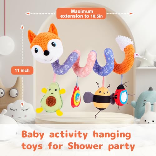 Image of Koty Car Seat Toys, Infant Baby Spiral Plush Activity Hanging Toy for Stroller Bar Pram Crib with Music Box BB Squeaker & Rattles(Orange Fox)