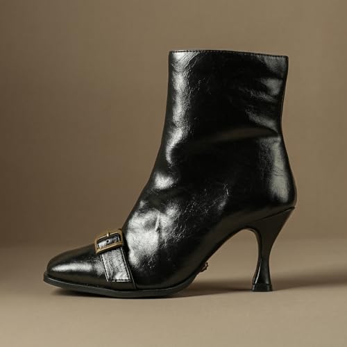Image of Theater Women Hendrix Square-Toe Ankle Boots | Chic Kitten Heel Winter Boots with Side Zip | Stylish & Comfortable for Work, Party & Casual Wear