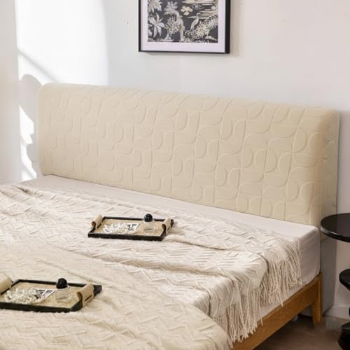 Image of HOMETHREADS Stretchable Lycra /Velvet Headboard Cover | Soft, Dust-Proof & Wrinkle-Resistant Bed Back Protector | Fits Leather, Wooden & Fabric Bedsides | for 6ft to 6.5ft Beds (Cream, 178x65Cm)