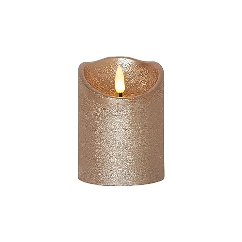 EGLO LED Kerze, Kerzenlicht flackernd mit Timer-Funktion, batteriebetriebene Weihnachtsdeko mit Flamme, künstliche Stumpenkerze aus Echtwachs in Gold, elektrische Wachskerze warmweiß, 10 cm