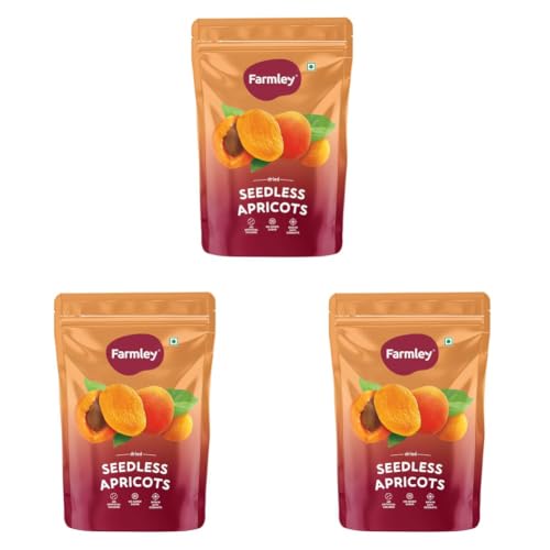 Image of Farmley Premium Turkish Dried Apricots | 200g | Exotics Apricots Dry Fruits, Seedless Apricots, Khumani (Pack of 3)