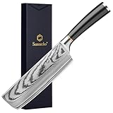 Sunnecko Damascus Nakiri Knife,Japanese VG10 Core Steel Damascus Cleaver Knife,Professional Razor Sharp Kitchen Knives with Knives Sharpner