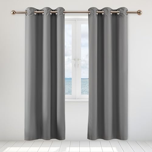 Simple Deluxe 2 Panels Set Blackout Window Curtain for Bedroom, Living Room, Patio Sliding Door, 84 inches Drop Thermal Insulated Grommet Curtains Drapes, 42" W x 84" L, Grey